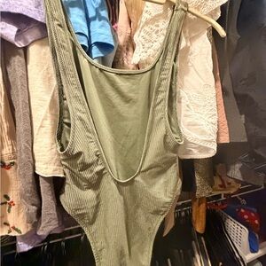 Cheeky Aerie Sage Green Ribbed One-Piece